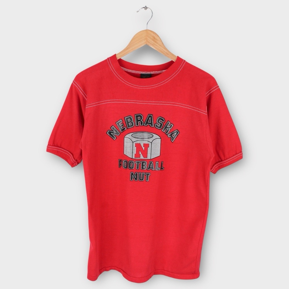 Vintage Nebraska Cornhuskers Football Nut Graphic T-Shirt‎ Red Size Large